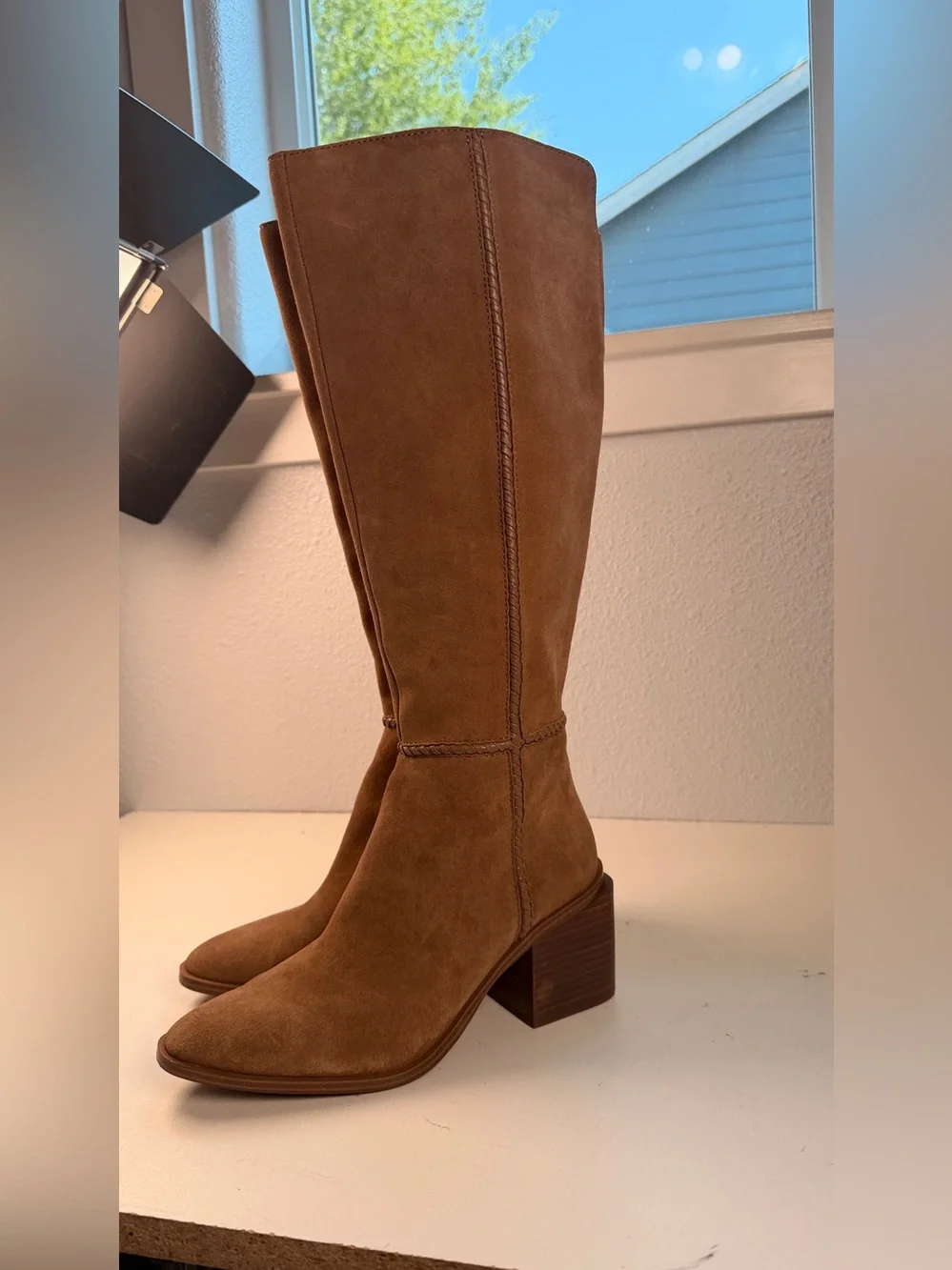 Vince Camuto Kalee Brown Suede Knee High Block Heel Boots Size 8.5 tall boots